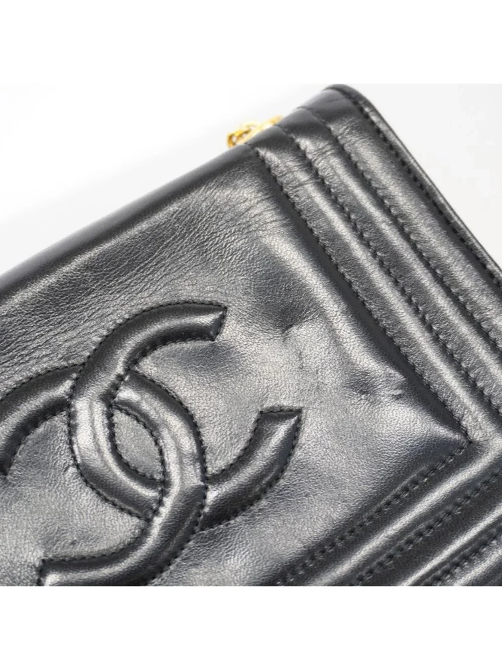 Chanel Shoulder Bag Lambskin Black Gold